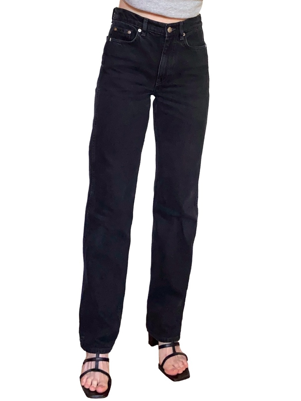 ARKET BLACK DENIM JEANS STRAIGHT LEG MID RISE 26 NO STRETCH